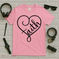 Faith Cursive Heart Christians Jesus Loves T-Shirt