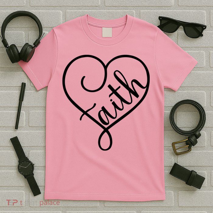 Faith Cursive Heart Christians Jesus Loves T-Shirt