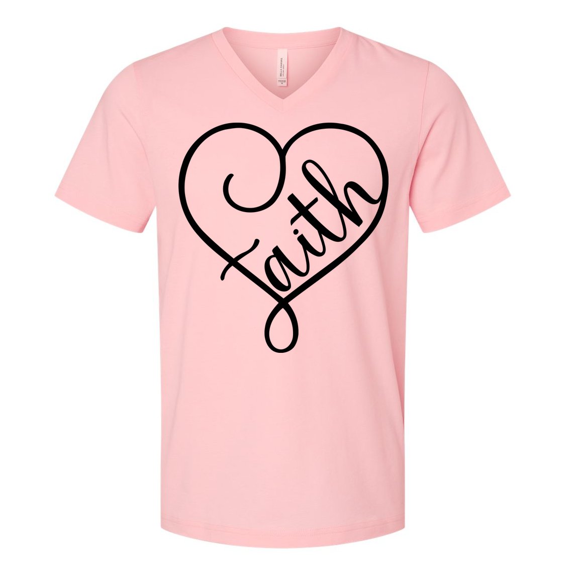 Faith Cursive Heart Christians Jesus Loves V-Neck T-Shirt