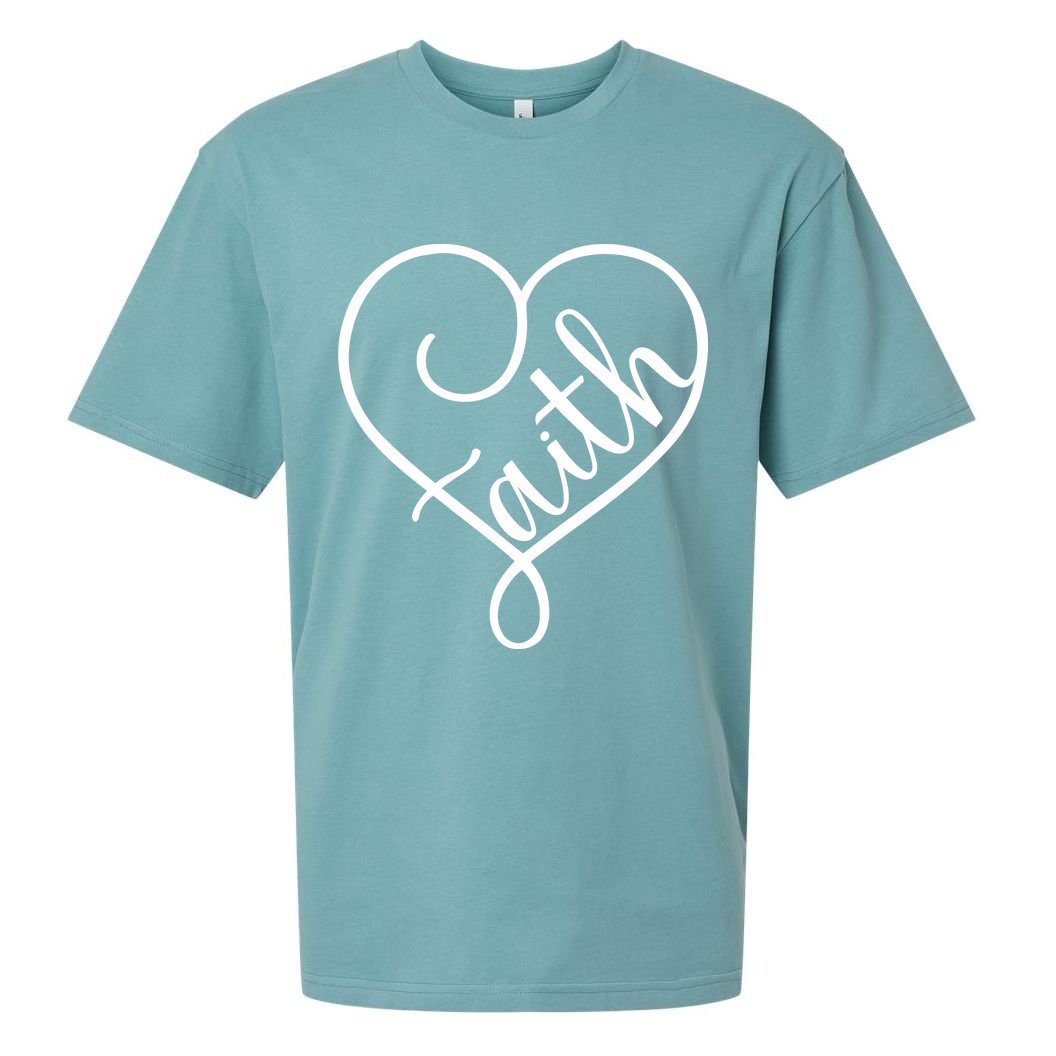 Faith Cursive Heart Christians Jesus Loves Sueded Cloud Jersey T-Shirt