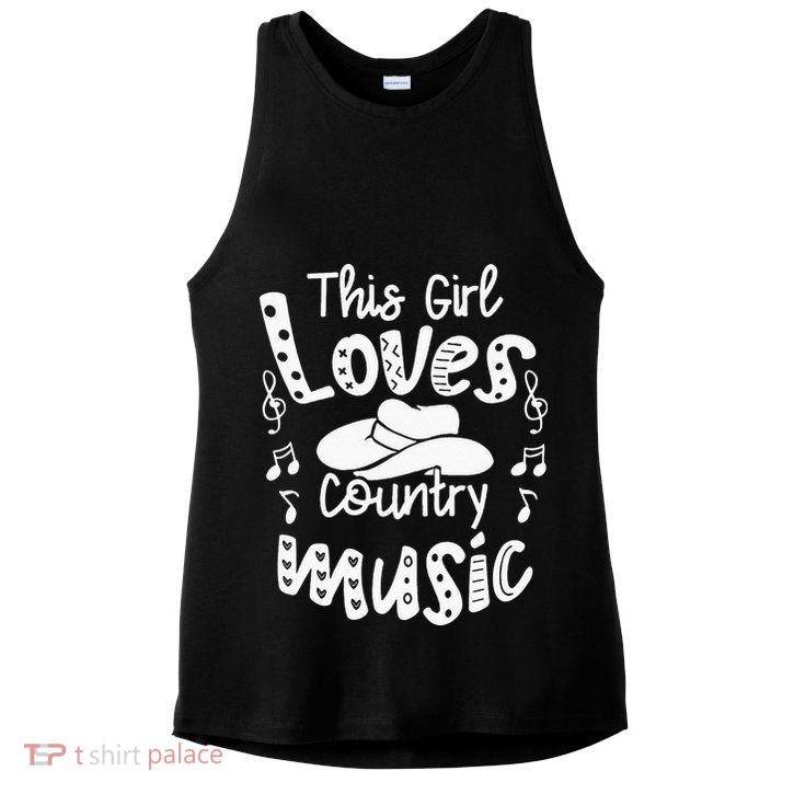 Funny Cowgirl Hat Music Lover This Girl Loves Country Music Ladies PosiCharge Tri-Blend Wicking Tank