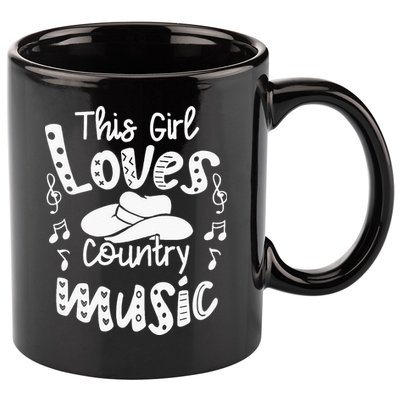 Funny Cowgirl Hat Music Lover This Girl Loves Country Music 11oz C Handle Ceramic Mug
