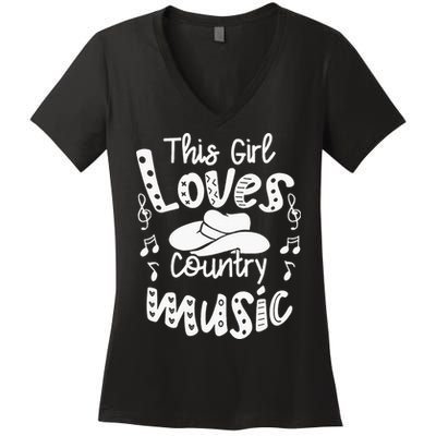 Funny Cowgirl Hat Music Lover This Girl Loves Country Music Women's V-Neck T-Shirt