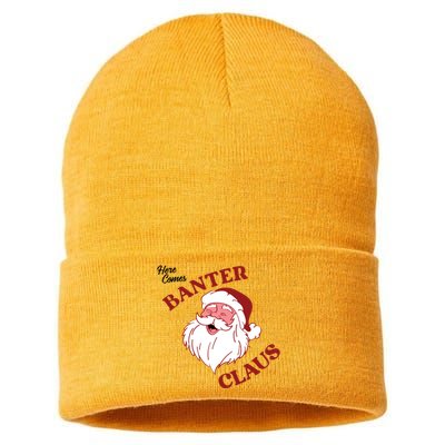 Father Christmas Here Comes Banter Claus Santa Ugly Xmas Gift Sustainable Knit Beanie