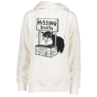 funny Cat Hissing Booth Free Hisses Womens Funnel Neck Pullover Hood