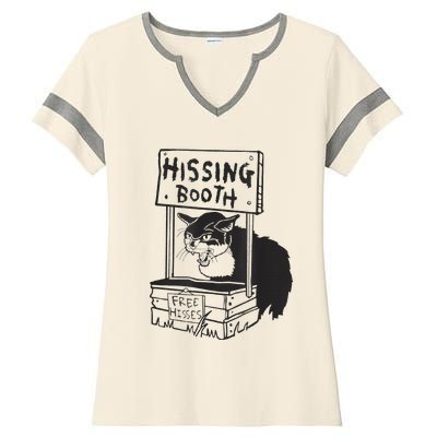 funny Cat Hissing Booth Free Hisses Ladies Halftime Notch Neck Tee