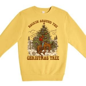 Funny Cowboy Horsing Rocking Around Christmas Tree Western Premium Crewneck Sweatshirt