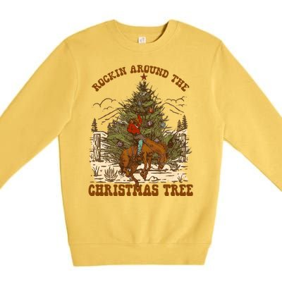 Funny Cowboy Horsing Rocking Around Christmas Tree Western Premium Crewneck Sweatshirt