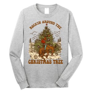 Funny Cowboy Horsing Rocking Around Christmas Tree Western Long Sleeve Shirt