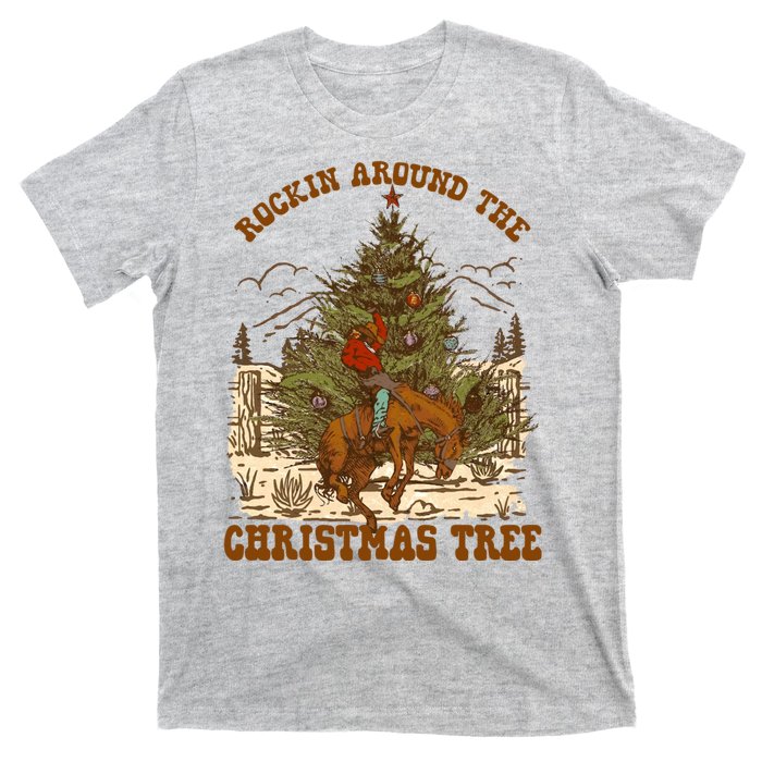 Funny Cowboy Horsing Rocking Around Christmas Tree Western T-Shirt