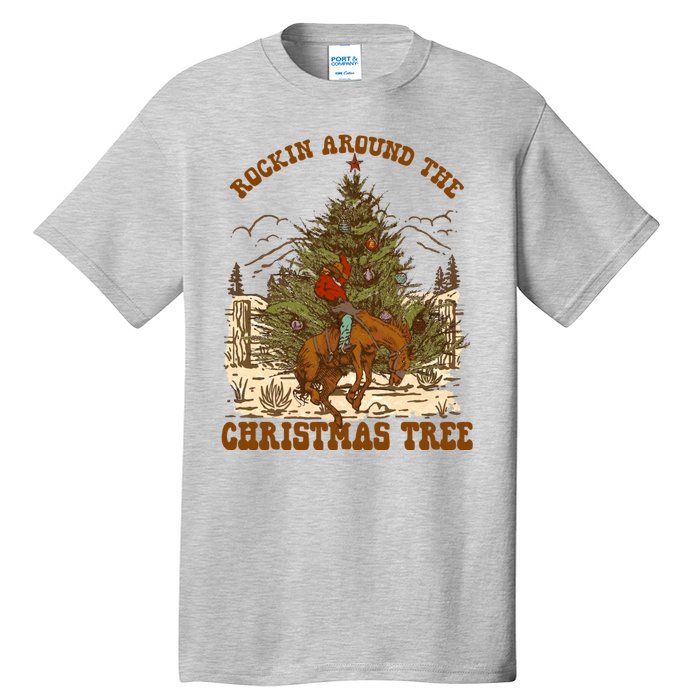 Funny Cowboy Horsing Rocking Around Christmas Tree Western Tall T-Shirt