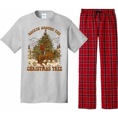 Funny Cowboy Horsing Rocking Around Christmas Tree Western Pajama Set