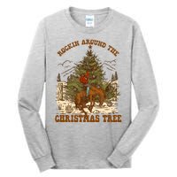 Funny Cowboy Horsing Rocking Around Christmas Tree Western Tall Long Sleeve T-Shirt