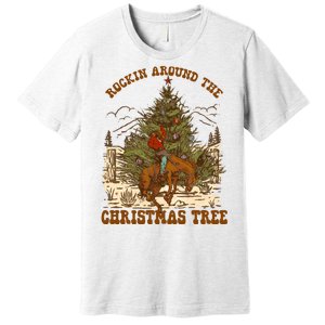 Funny Cowboy Horsing Rocking Around Christmas Tree Western Premium T-Shirt