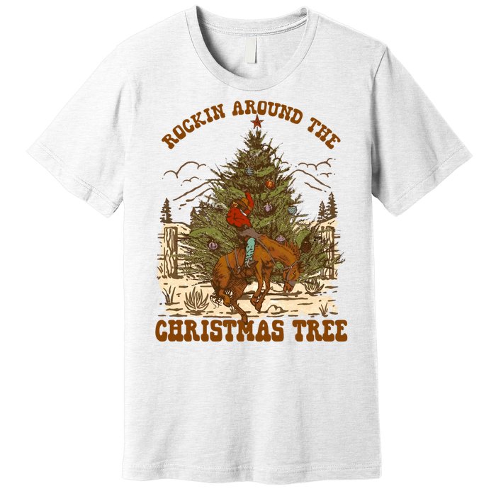 Funny Cowboy Horsing Rocking Around Christmas Tree Western Premium T-Shirt