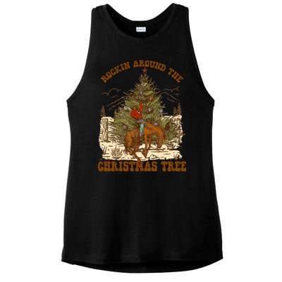 Funny Cowboy Horsing Rocking Around Christmas Tree Western Ladies PosiCharge Tri-Blend Wicking Tank