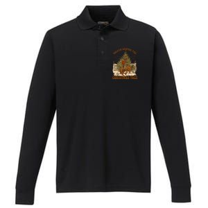 Funny Cowboy Horsing Rocking Around Christmas Tree Western Performance Long Sleeve Polo