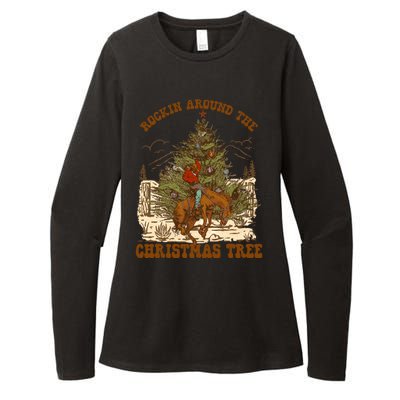 Funny Cowboy Horsing Rocking Around Christmas Tree Western Womens CVC Long Sleeve Shirt