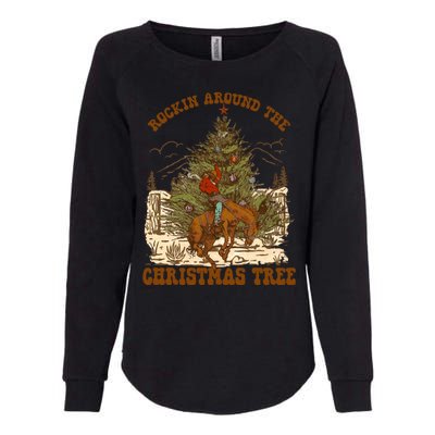 Funny Cowboy Horsing Rocking Around Christmas Tree Western Womens California Wash Sweatshirt