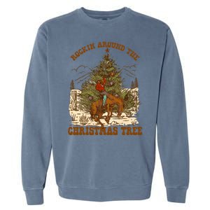 Funny Cowboy Horsing Rocking Around Christmas Tree Western Garment-Dyed Sweatshirt