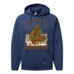 Funny Cowboy Horsing Rocking Around Christmas Tree Western Performance Fleece Hoodie