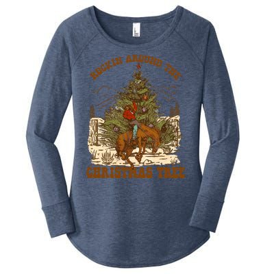 Funny Cowboy Horsing Rocking Around Christmas Tree Western Women's Perfect Tri Tunic Long Sleeve Shirt