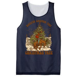 Funny Cowboy Horsing Rocking Around Christmas Tree Western Mesh Reversible Basketball Jersey Tank