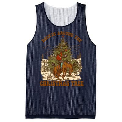 Funny Cowboy Horsing Rocking Around Christmas Tree Western Mesh Reversible Basketball Jersey Tank