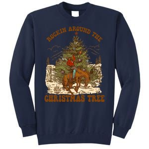 Funny Cowboy Horsing Rocking Around Christmas Tree Western Tall Sweatshirt