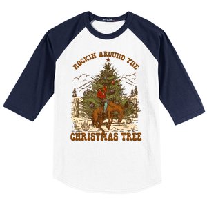 Funny Cowboy Horsing Rocking Around Christmas Tree Western Baseball Sleeve Shirt