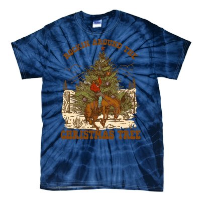 Funny Cowboy Horsing Rocking Around Christmas Tree Western Tie-Dye T-Shirt