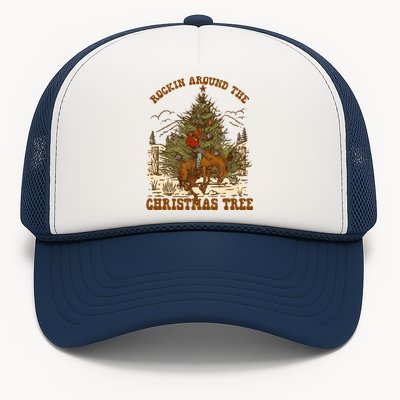 Funny Cowboy Horsing Rocking Around Christmas Tree Western Trucker Hat