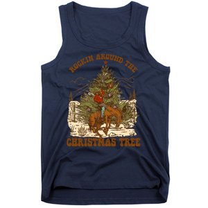 Funny Cowboy Horsing Rocking Around Christmas Tree Western Tank Top