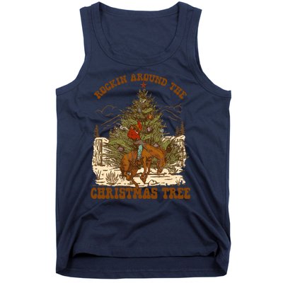 Funny Cowboy Horsing Rocking Around Christmas Tree Western Tank Top