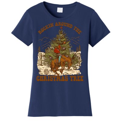 Funny Cowboy Horsing Rocking Around Christmas Tree Western Women's T-Shirt