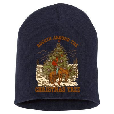 Funny Cowboy Horsing Rocking Around Christmas Tree Western Short Acrylic Beanie