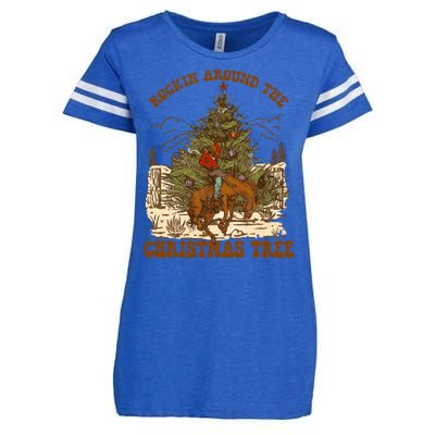 Funny Cowboy Horsing Rocking Around Christmas Tree Western Enza Ladies Jersey Football T-Shirt