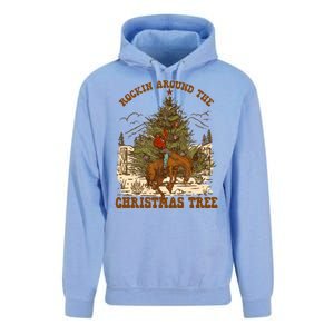 Funny Cowboy Horsing Rocking Around Christmas Tree Western Unisex Surf Hoodie