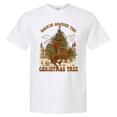 Funny Cowboy Horsing Rocking Around Christmas Tree Western Garment-Dyed Heavyweight T-Shirt