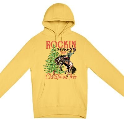 Funny Cowboy Horsing Rocking Around Christmas Tree Western Premium Pullover Hoodie