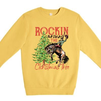 Funny Cowboy Horsing Rocking Around Christmas Tree Western Premium Crewneck Sweatshirt