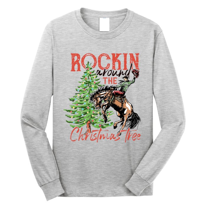 Funny Cowboy Horsing Rocking Around Christmas Tree Western Long Sleeve Shirt