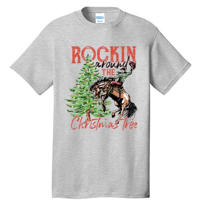 Funny Cowboy Horsing Rocking Around Christmas Tree Western Tall T-Shirt