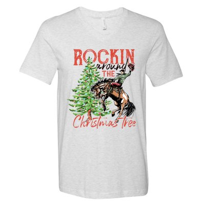 Funny Cowboy Horsing Rocking Around Christmas Tree Western V-Neck T-Shirt