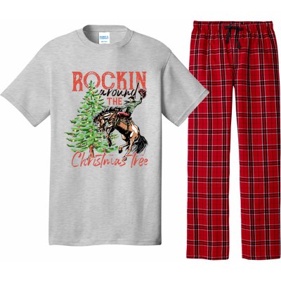 Funny Cowboy Horsing Rocking Around Christmas Tree Western Pajama Set