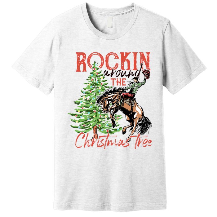 Funny Cowboy Horsing Rocking Around Christmas Tree Western Premium T-Shirt