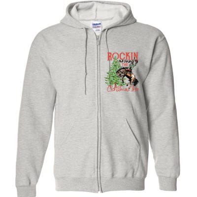 Funny Cowboy Horsing Rocking Around Christmas Tree Western Full Zip Hoodie