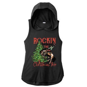 Funny Cowboy Horsing Rocking Around Christmas Tree Western Ladies PosiCharge Tri-Blend Wicking Draft Hoodie Tank