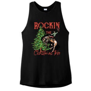 Funny Cowboy Horsing Rocking Around Christmas Tree Western Ladies PosiCharge Tri-Blend Wicking Tank