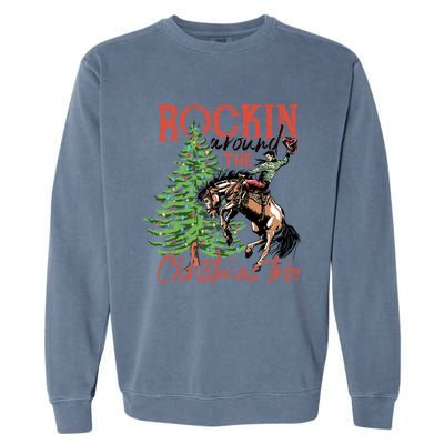 Funny Cowboy Horsing Rocking Around Christmas Tree Western Garment-Dyed Sweatshirt